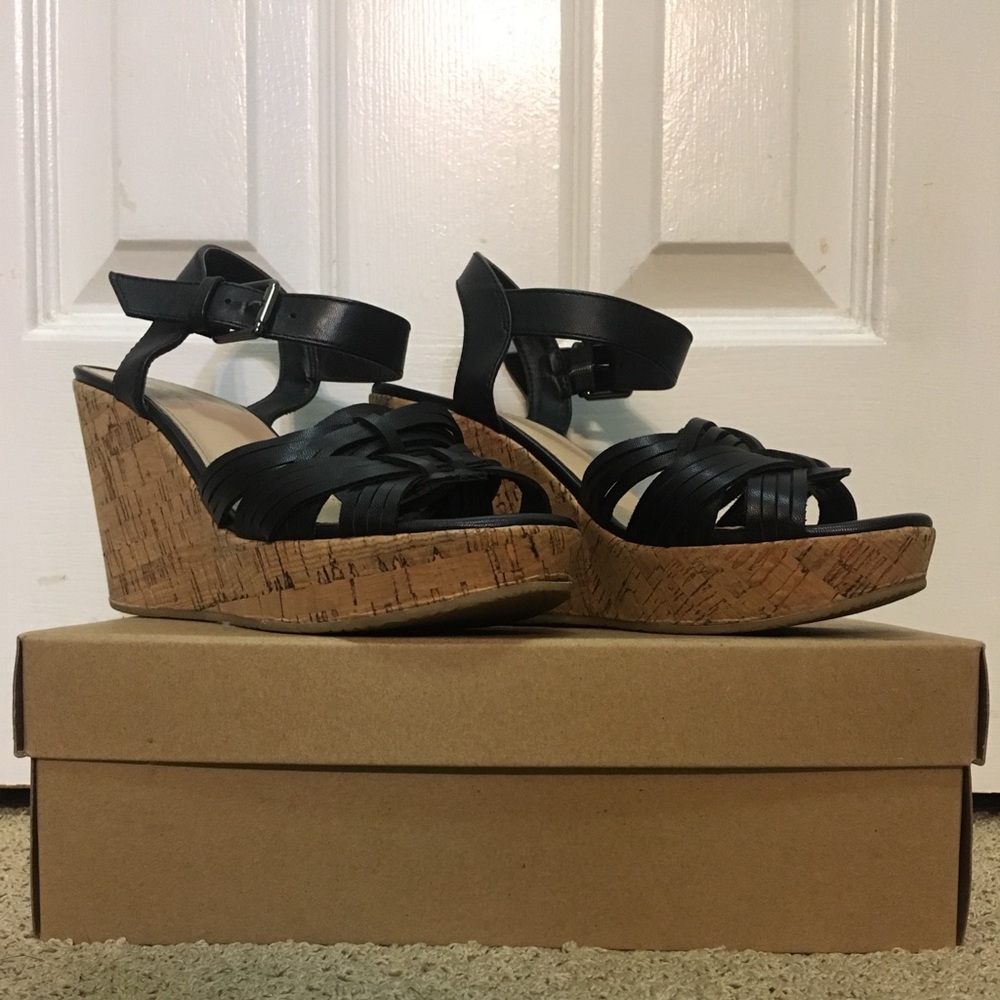 Michael by Michael Shannon black cork wedge sandal